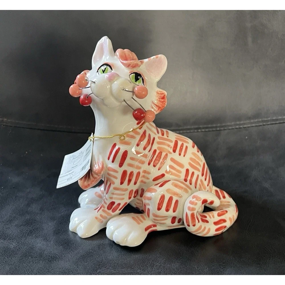 2004‎ Whimsiclay Cat By Amy Lacombe #86166 MAMBO Coral Orange Stripes